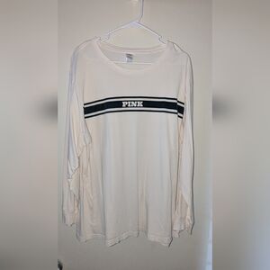 PINK BY VICTORIA'S SECRET FRONT LOGO STRIPE LONG SLEEVE CAMPUS SHIRT TOP XL